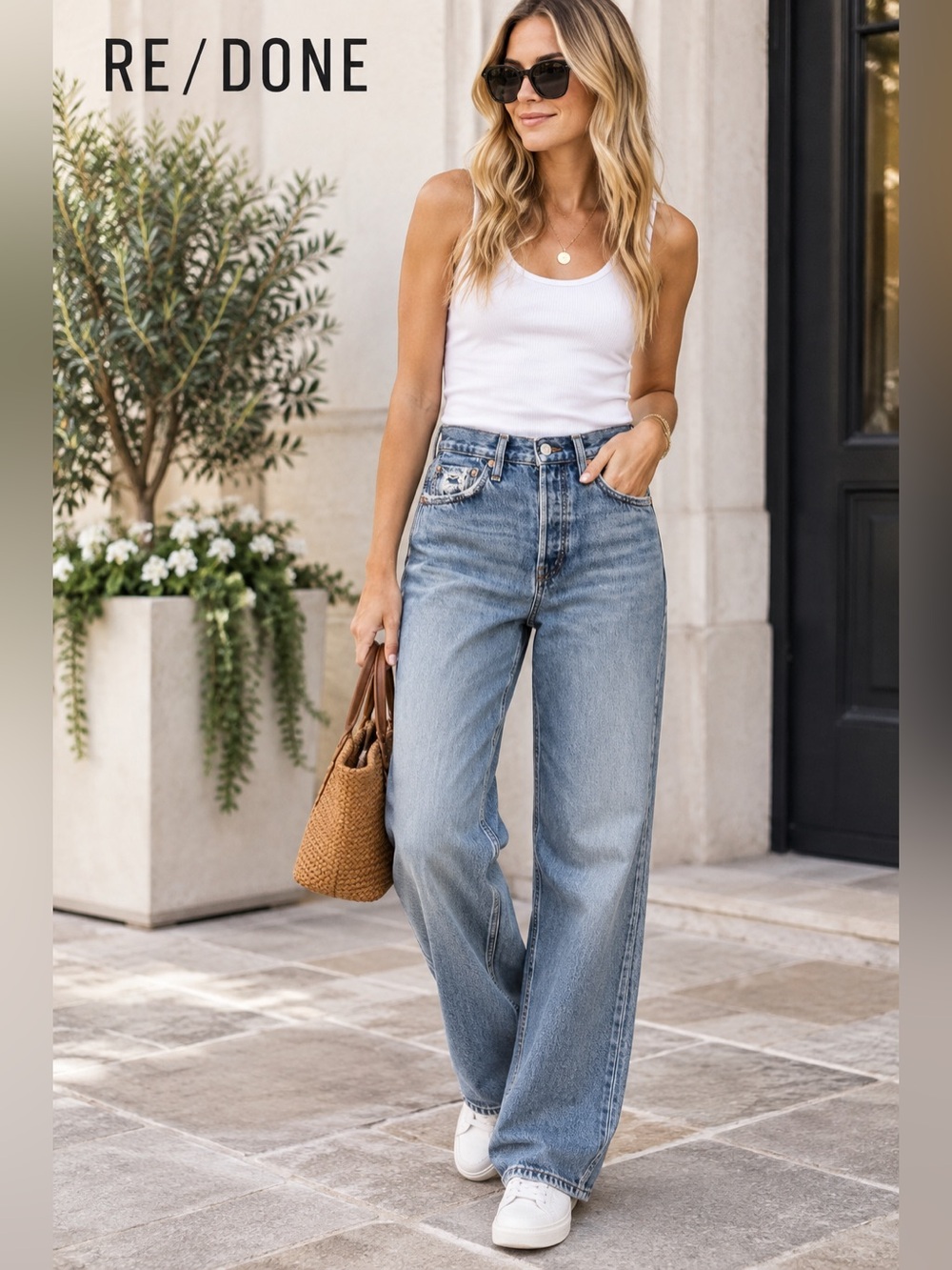 RE/DONE 90s High Rise Loose Jeans Light Wash Distressed Denim